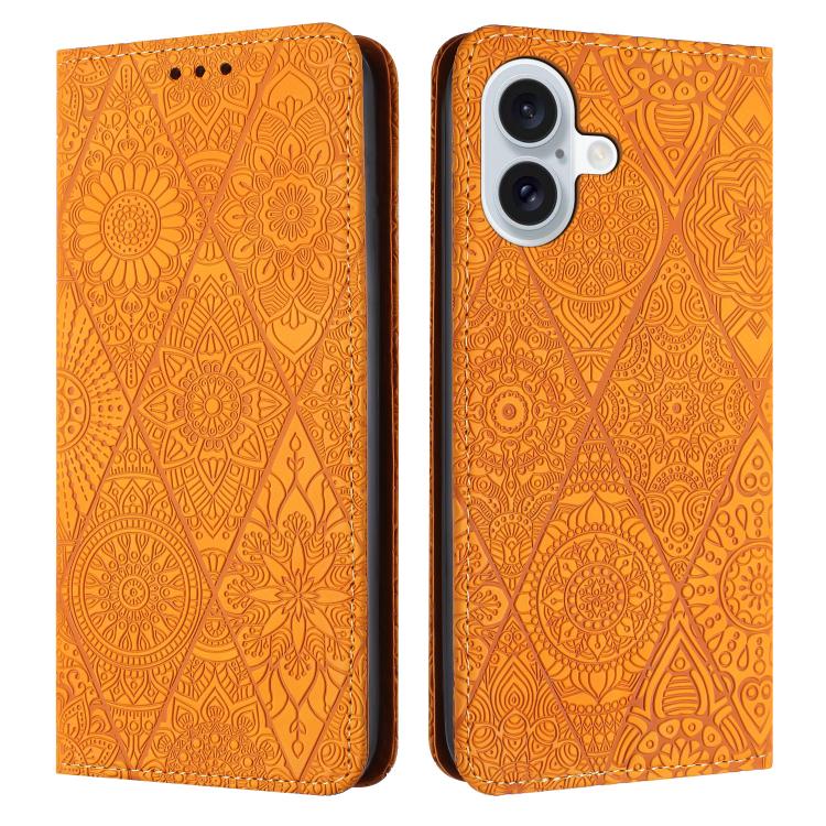 For iPhone 17 Ethnic Embossed Adsorption Leather Phone Case(Yellow)