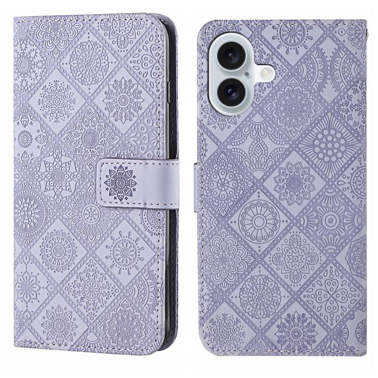 For iPhone 17 Ethnic Style Embossed Pattern Leather Phone Case(Purple)