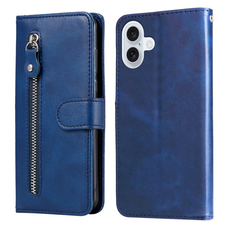 For iPhone 17 Fashion Calf Texture Zipper Leather Phone Case(Blue)
