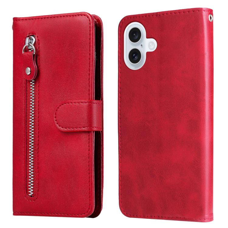 For iPhone 17 Fashion Calf Texture Zipper Leather Phone Case(Red)