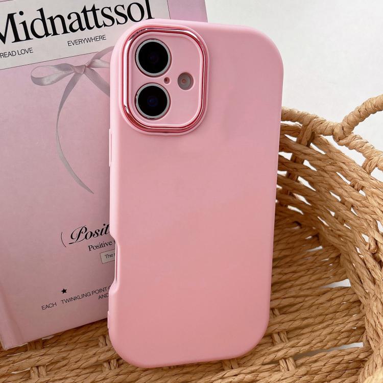 For iPhone 17 Fat Dun Solid Color Metal Photo Frame TPU Phone Case(Pink)