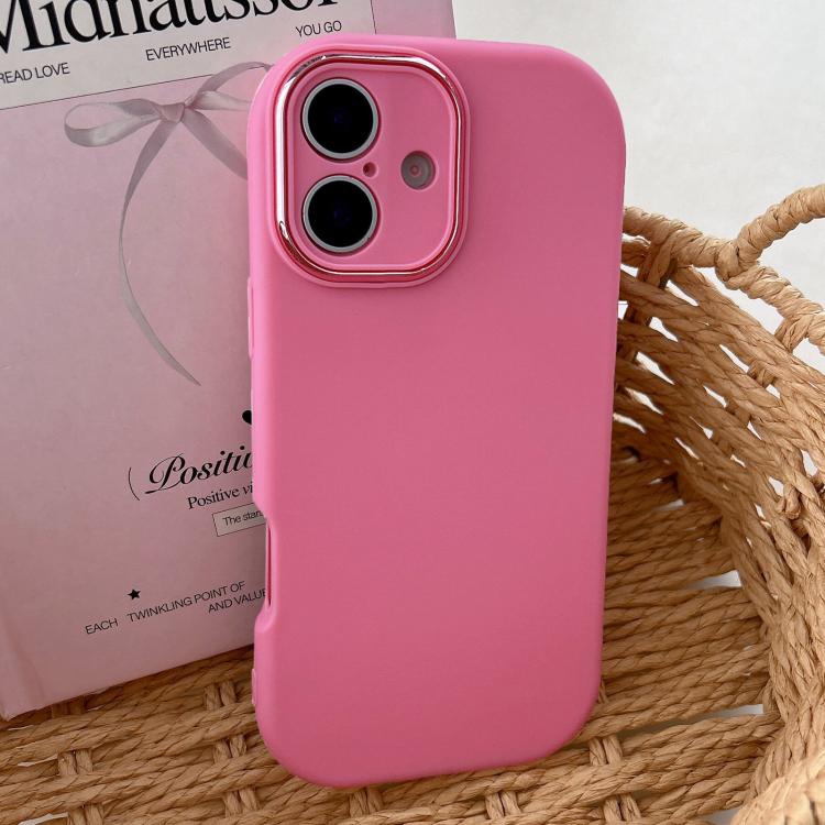 For iPhone 17 Fat Dun Solid Color Metal Photo Frame TPU Phone Case(Rose Red)