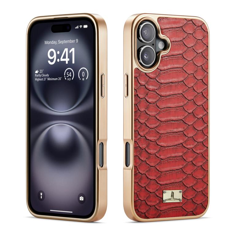 For iPhone 17 Fierre Shann Python Texture Electroplating PU Phone Case(Red)