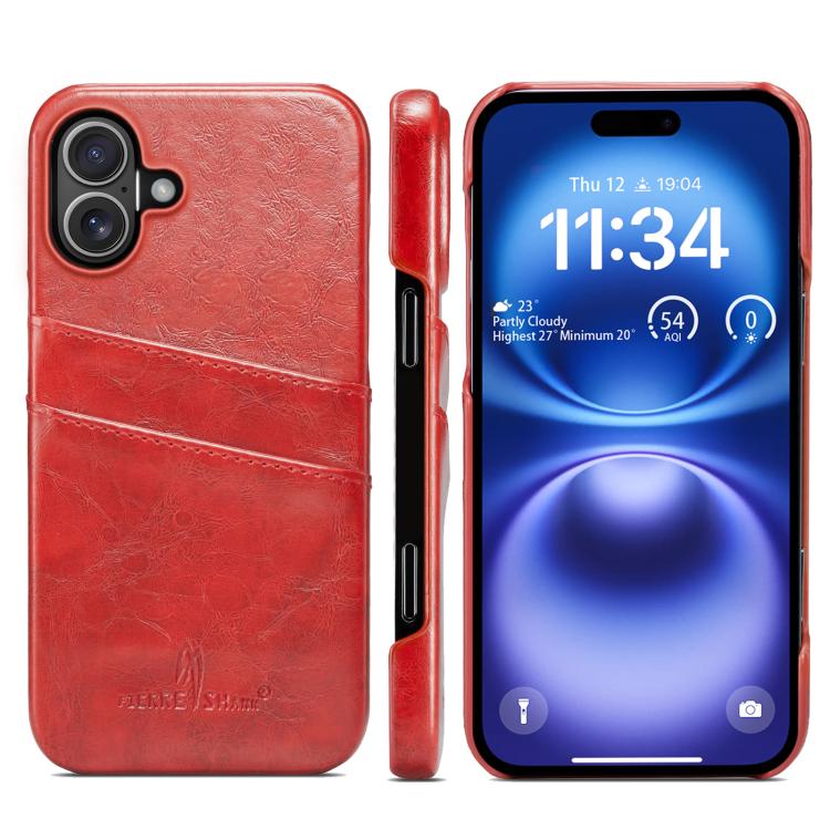 For iPhone 17 Fierre Shann Retro Oil Wax Texture Card Slots PU Leather Phone Case(Red)