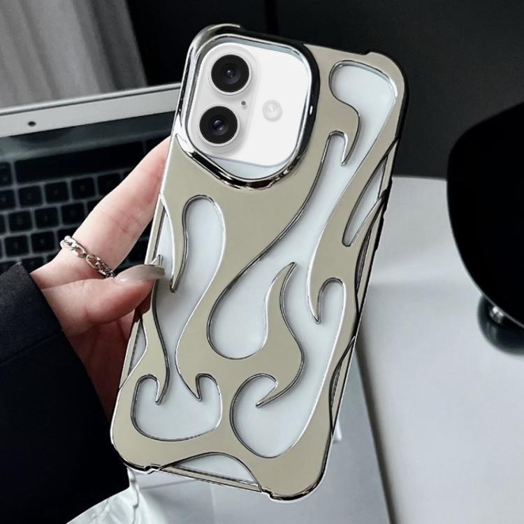 For iPhone 17 Flame Hollow Cooling Electroplated TPU Phone Case(Silver)