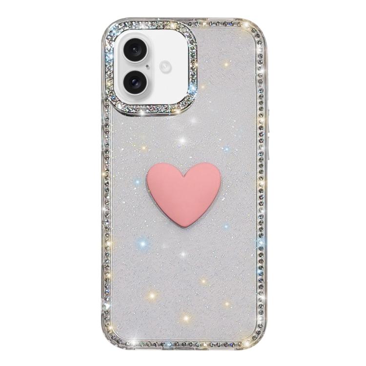 For iPhone 17 Flash Rhinestone Double-sided IMD Love Heart Phone Case(Glitter Transparent)