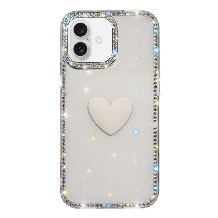 For iPhone 17 Flash Rhinestone Double-sided IMD Love Heart Phone Case(Glitter White)