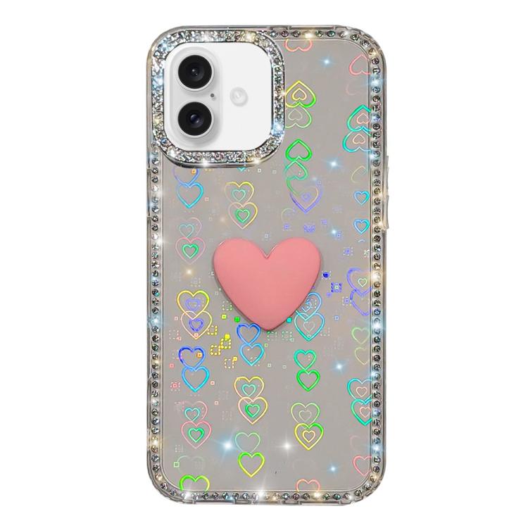 For iPhone 17 Flash Rhinestone Double-sided IMD Love Heart Phone Case(Lover Transparent)