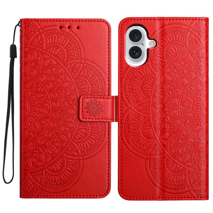 For iPhone 17 Flower Embossed Leather Phone Case(Red)