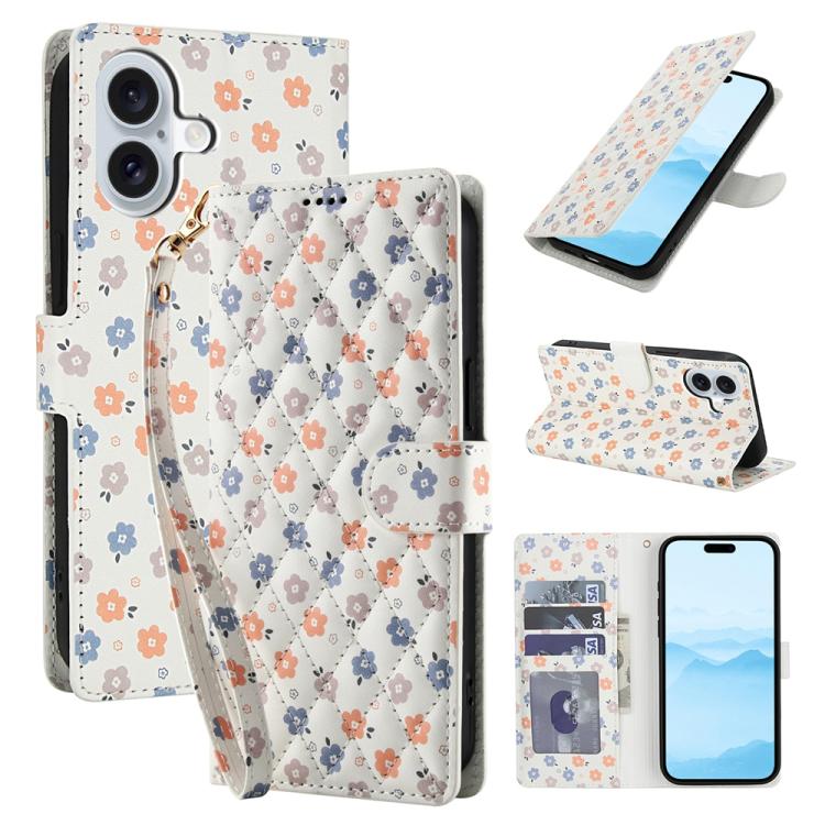 For iPhone 17 Flower Pattern Buckle Leather Phone Case with Lanyard(Florals)