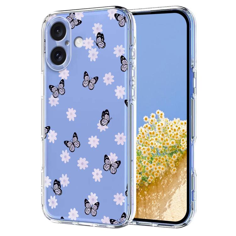 For iPhone 17 Flower Pattern Painted TPU Phone Case(Little Butterfly)