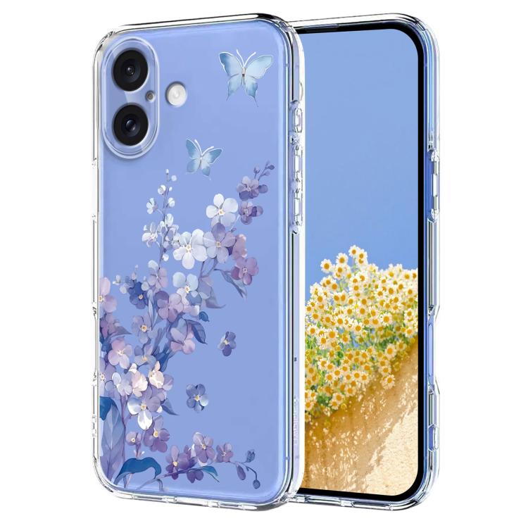 For iPhone 17 Flower Pattern Painted TPU Phone Case(Violet)