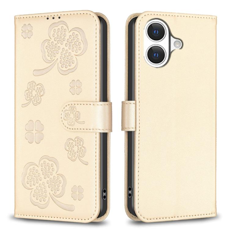 For iPhone 17 Four-leaf Embossed Leather Phone Case(Gold)