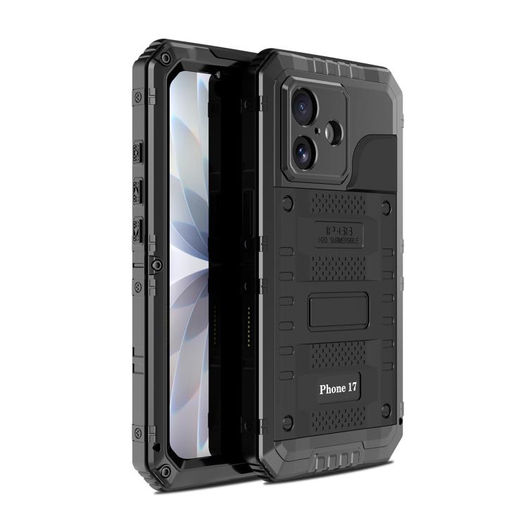 For iPhone 17 Four-proof Metal Hybrid Silicone Phone Case(Black)
