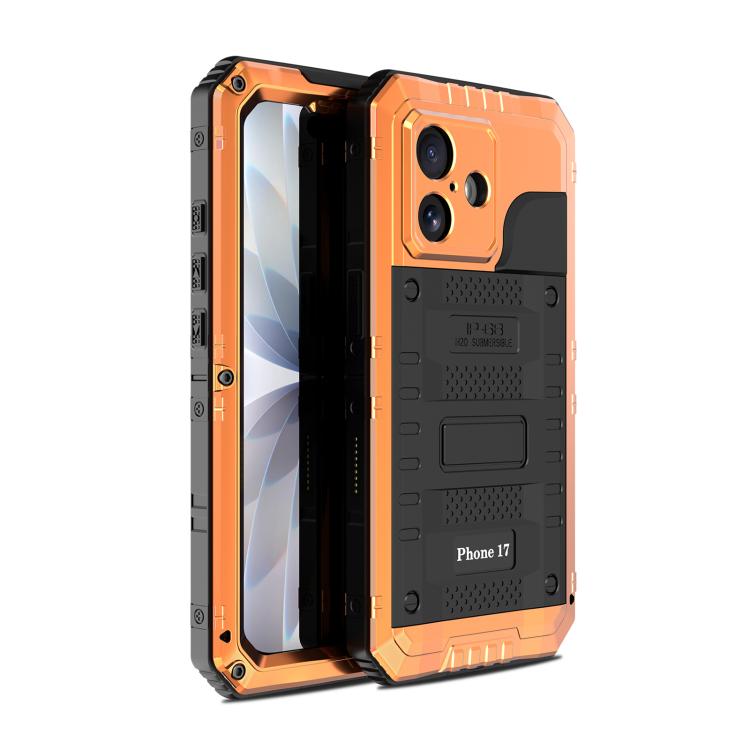 For iPhone 17 Four-proof Metal Hybrid Silicone Phone Case(Orange)