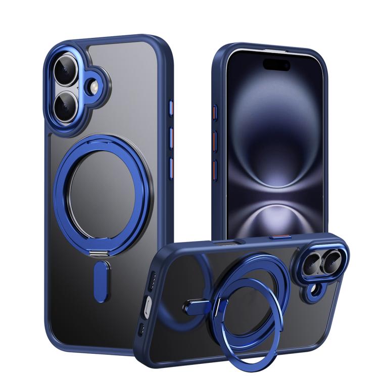 For iPhone 17 Frosted 360 Degree MagSafe Magnetic Holder Phone Case(Blue)