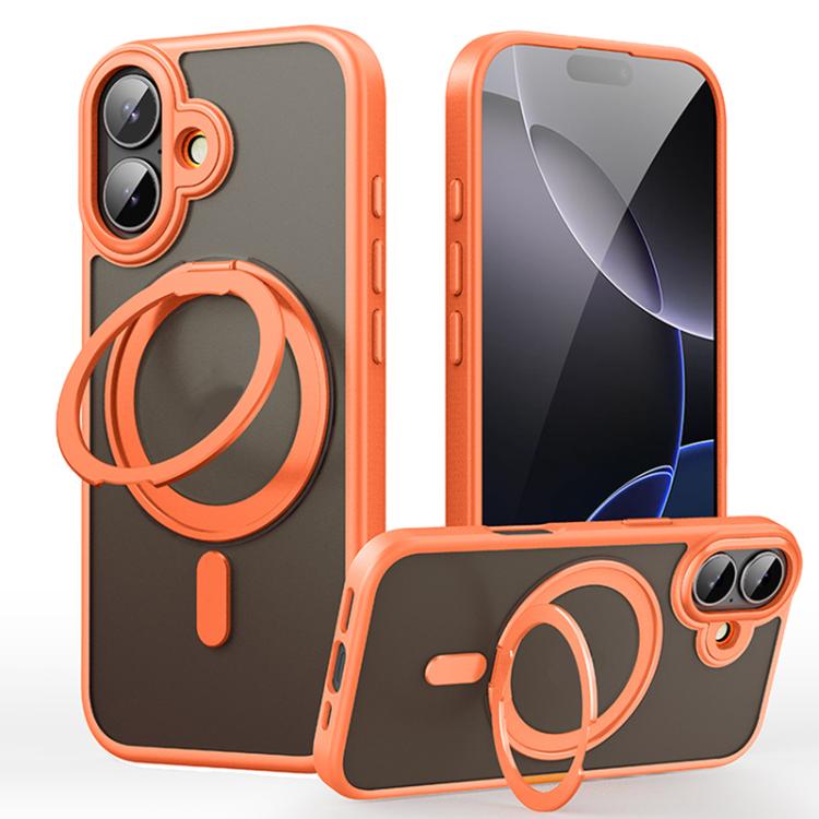 For iPhone 17 Frosted 360 Degree MagSafe Magnetic Holder Phone Case(Orange)