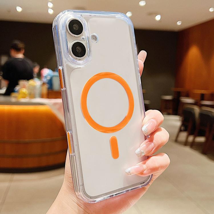 For iPhone 17 Frosted PC Hybrid TPU Magnetic Phone Case with AI Sensing Key(Orange)