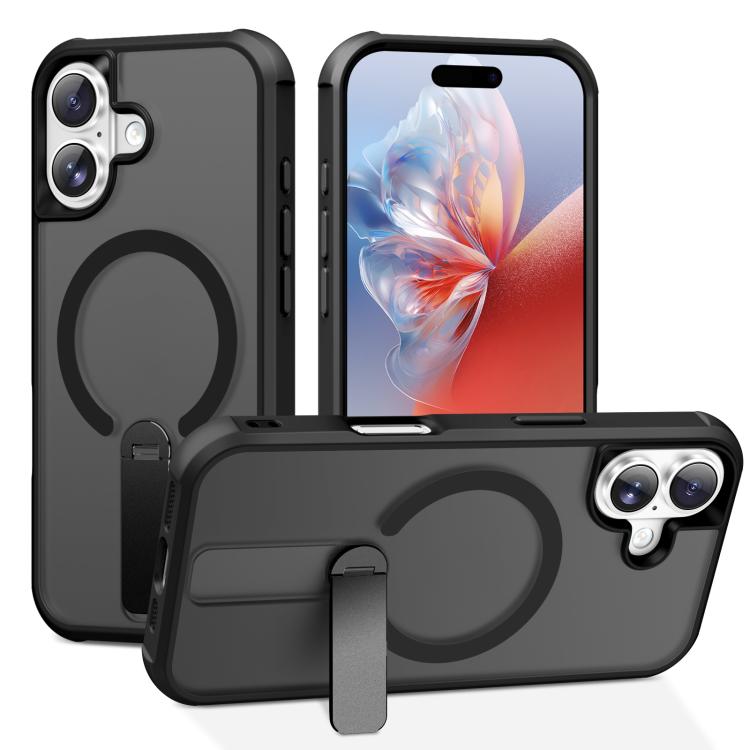 For iPhone 17 Fulcrum Standing Bracket MagSafe Phone Case(Black)