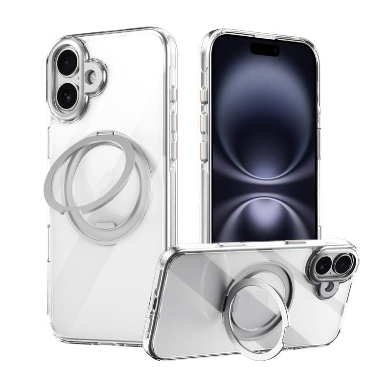For iPhone 17 Gear 360 Rotation MagSafe Holder Phone Case(Transparent)