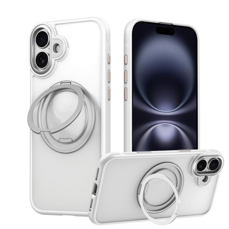 For iPhone 17 Gear 360 Rotation MagSafe Holder Phone Case(White)