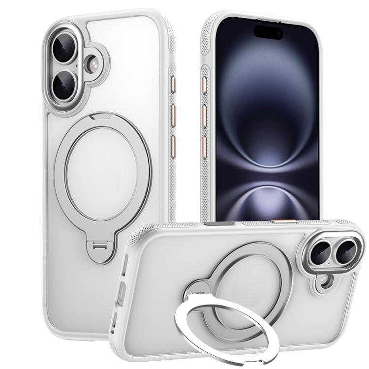 For iPhone 17 Gear-Style Stress Relief 360 Rotation Holder MagSafe Phone Case(White)