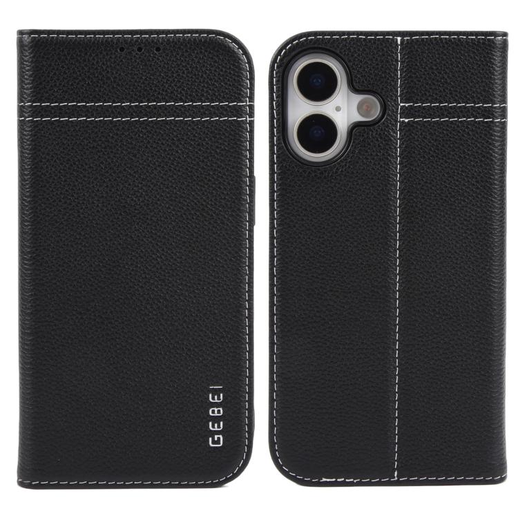 For iPhone 17 GEBEI Top-grain Horizontal Flip Leather Phone Case(Black)