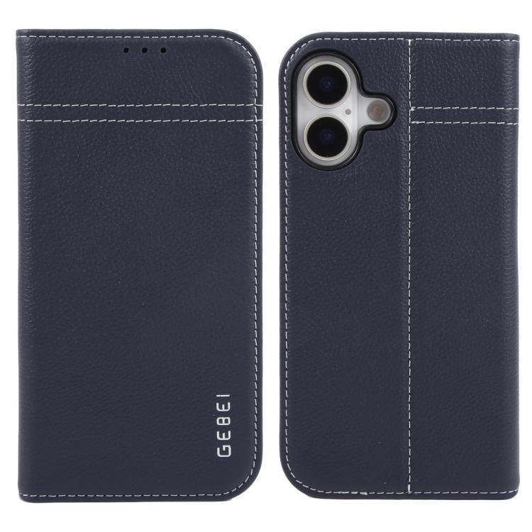 For iPhone 17 GEBEI Top-grain Horizontal Flip Leather Phone Case(Blue)