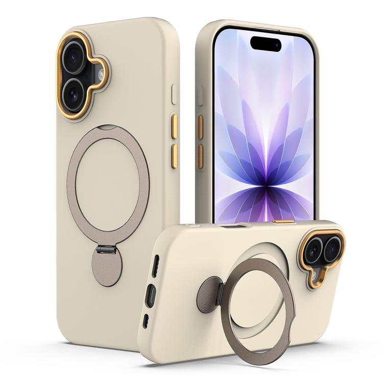 For iPhone 17 Gen1.5 Pivot Ring Holder TPU Hybrid PC Phone Case(Apricot)