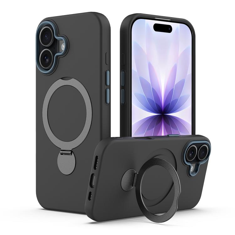For iPhone 17 Gen1.5 Pivot Ring Holder TPU Hybrid PC Phone Case(Black)