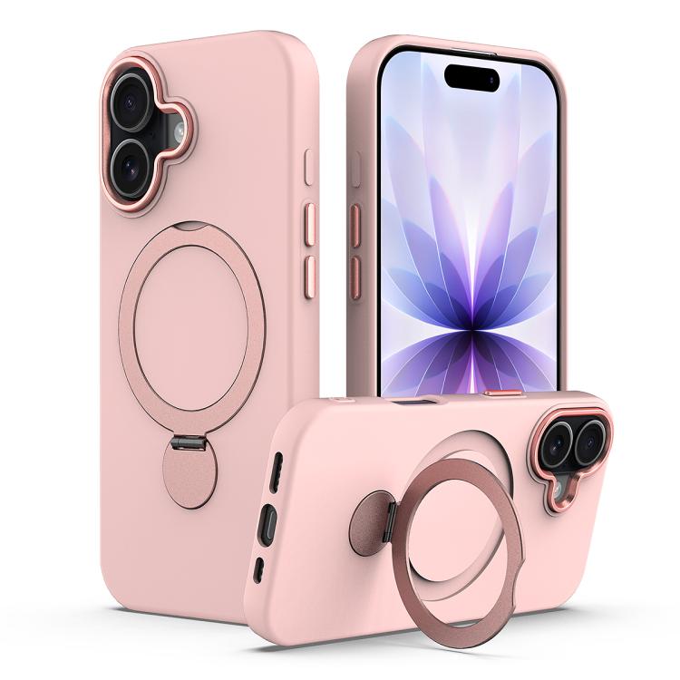 For iPhone 17 Gen1.5 Pivot Ring Holder TPU Hybrid PC Phone Case(Pink)
