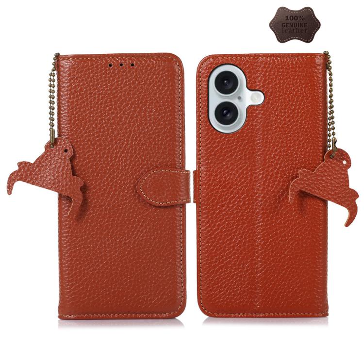 For iPhone 17 Genuine Leather Litchi Texture RFID Leather Phone Case(Coffee)