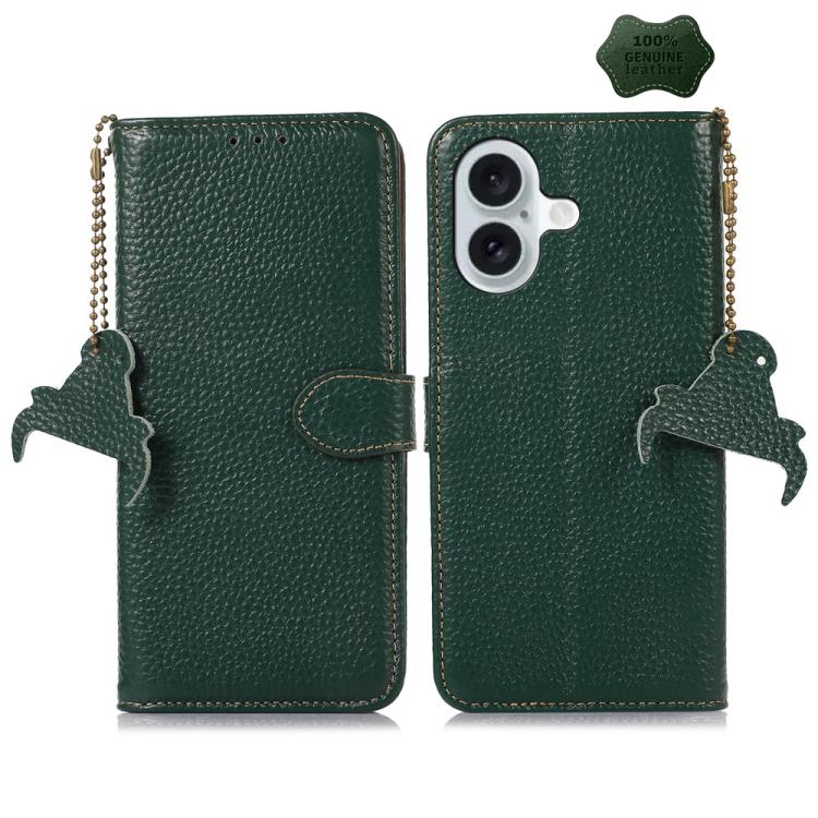 For iPhone 17 Genuine Leather Litchi Texture RFID Leather Phone Case(Green)