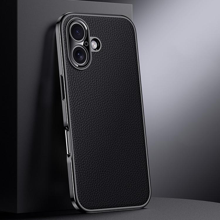 For iPhone 17 Genuine Leather PC Phone Case(Black)