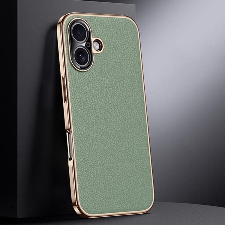 For iPhone 17 Genuine Leather PC Phone Case(Green)