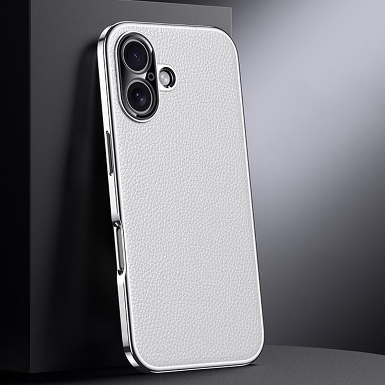 For iPhone 17 Genuine Leather PC Phone Case(White)