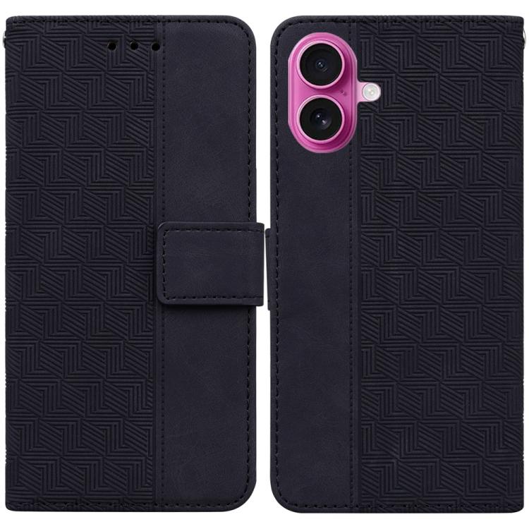For iPhone 17 Geometric Embossed Leather Phone Case(Black)