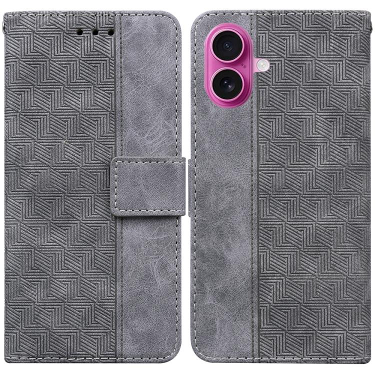 For iPhone 17 Geometric Embossed Leather Phone Case(Grey)