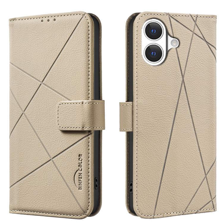 For iPhone 17 Geometric Pattern RFID Leather Phone Case(Beige)