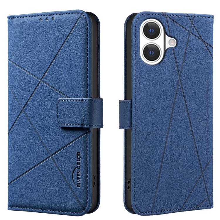 For iPhone 17 Geometric Pattern RFID Leather Phone Case(Blue)