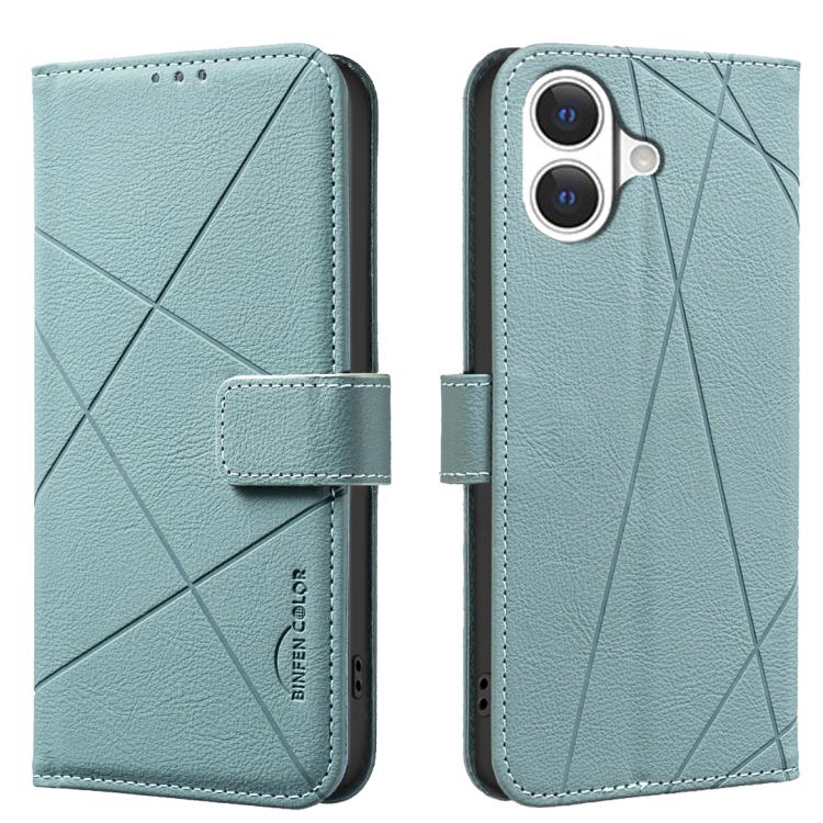 For iPhone 17 Geometric Pattern RFID Leather Phone Case(Green)