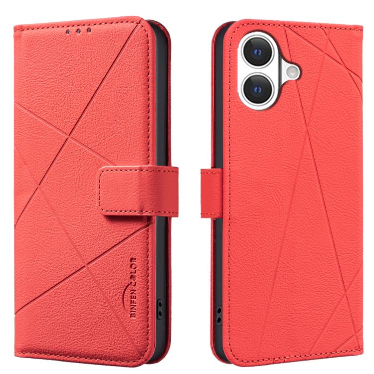 For iPhone 17 Geometric Pattern RFID Leather Phone Case(Red)