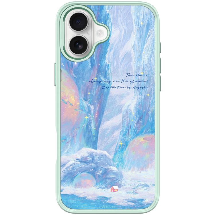 For iPhone 17 Glacier Red House Pattern Magnetic Phone Case(Light Green)