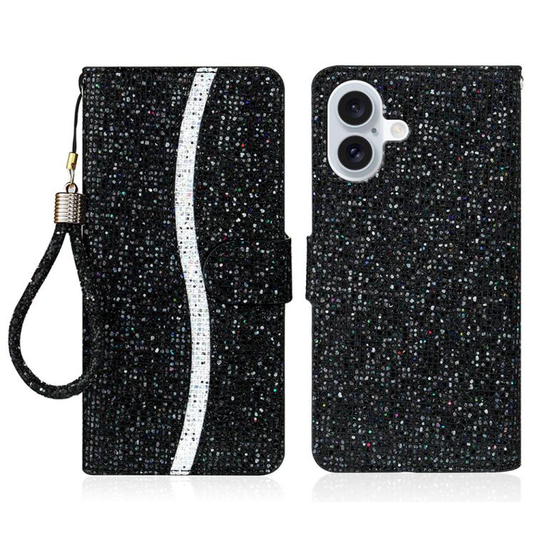 For iPhone 17 Glitter Powder Filp Leather Phone Case(Black)