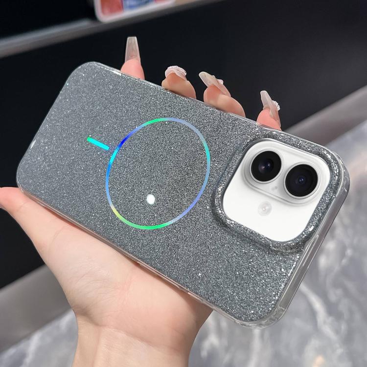 For iPhone 17 Glitter Powder Plating MagSafe IMD Full Coverage Phone Case(Black)
