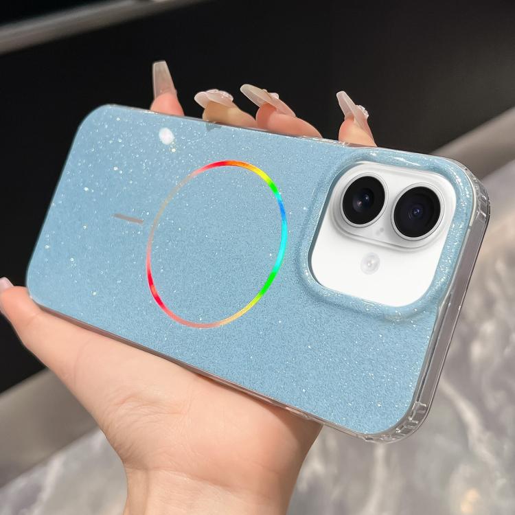 For iPhone 17 Glitter Powder Plating MagSafe IMD Full Coverage Phone Case(Blue)