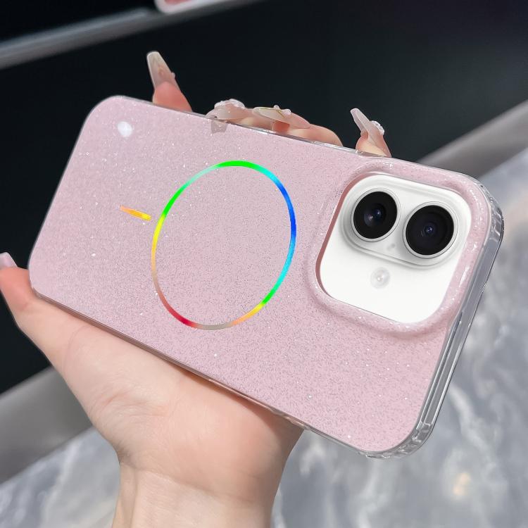 For iPhone 17 Glitter Powder Plating MagSafe IMD Full Coverage Phone Case(Pink)