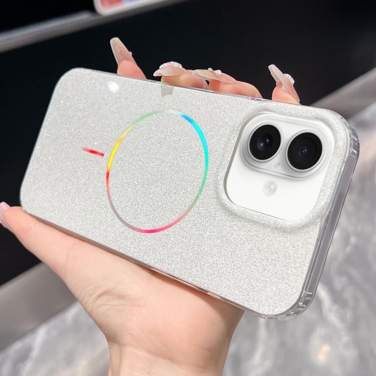 For iPhone 17 Glitter Powder Plating MagSafe IMD Full Coverage Phone Case(White)