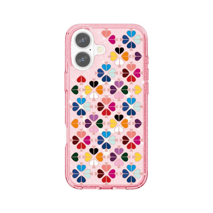 For iPhone 17 Glittering Crystal Red Heart Pattern Magnetic Phone Case(Pink)