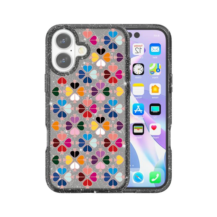 For iPhone 17 Glittering Crystal Red Heart Pattern Phone Case(Black)